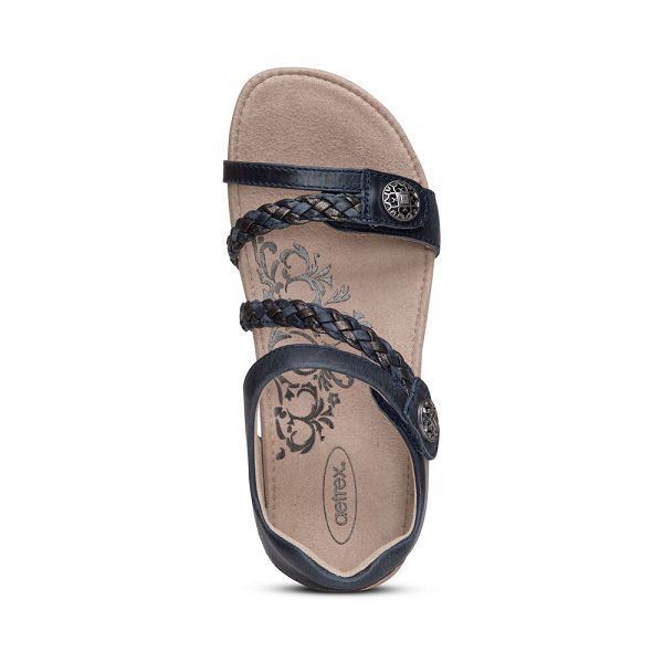 Aetrex Women's Jillian Braided Quarter Strap Sandals - Navy | USA TAWIDXR